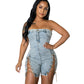 Abbigliamento primaverile da donna, abito in denim sexy con spalle scoperte e catena in rame