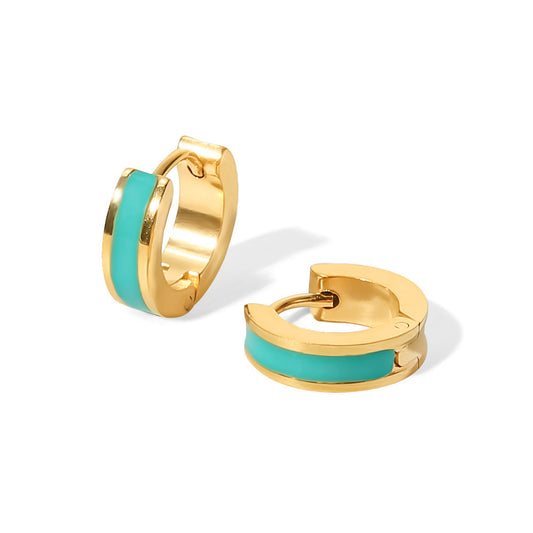 Women Titanium Steel Earrings Jewelry Gold Colorful Oil Necklace Geometric Abstract Hoop Earrings