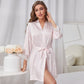 Robe en soie de glace femmes été Sexy dentelle à manches longues robes du matin mi-long soie peignoir Homewear