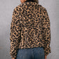 Leopard Print Collared Zipper Furry Jacket Long Sleeve Fleece Sweatshirt Coat Women