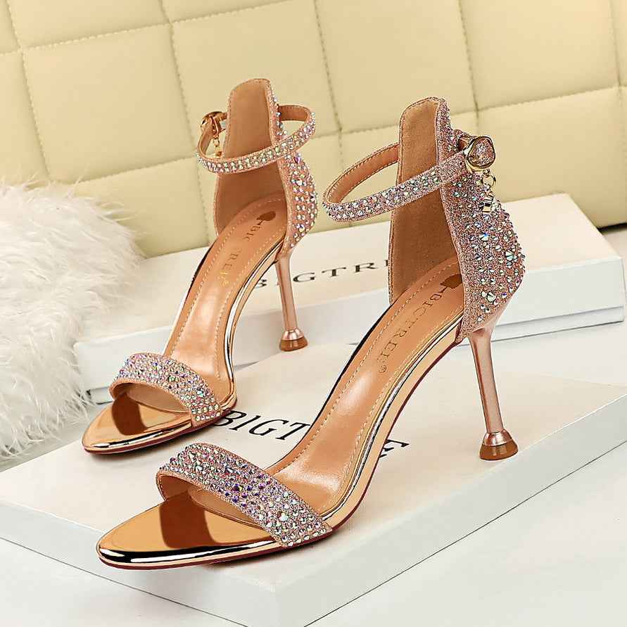 Sexy Party Summer High Heels Women Shoes Stiletto Heel Open Toe Rhinestone Strap Sandals