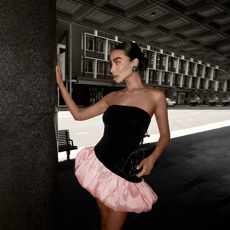 Milano Suede Nuvola Tube Top Puffy Short Party Dress