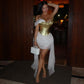 Spring Women Clothing Golden Bright Surface Mesh Stitching Ribbon Sexy Dress