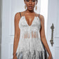 Summer Inner Wear Slim Backless Fishnet Rhinestone Tassel Suspender Vest