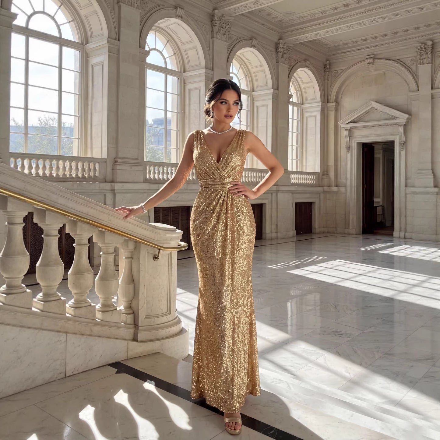 Mariangela Gold Sequin Occasion Dress