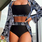 Swimsuit Women's Split Three Piece Suit High Waist Long Sleeves Blouse Shade Suit