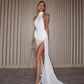 Women Clothing Solid Color Mesh Patchwork Slit Halter  Backless Elegant Dress