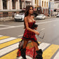 Summer Rose Print Tube Top Irregular Asymmetric Elegant Trailing Mesh Camisole Dress Slim Fit