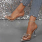 Rhinestone Bow High Heel Slippers Women Crystal Heel Pointed PVC Open Toe Sandals