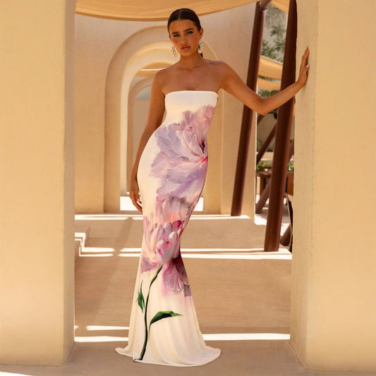 Summer High Class Elegant Sexy Bandeau Slim Fit Long Holiday Dress