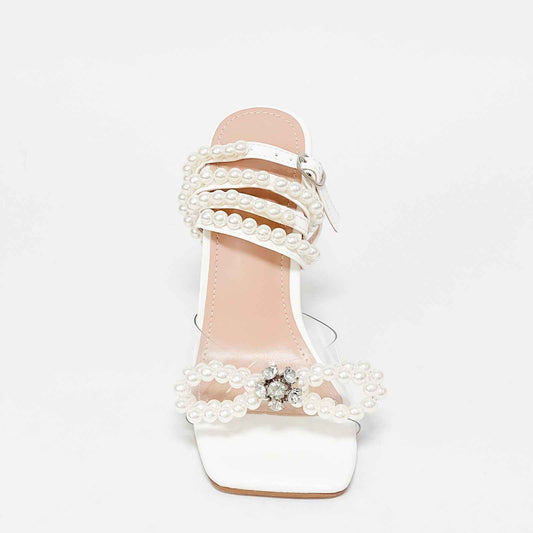 High Heel Sandals Bow Pearl Rhinestone Transparent