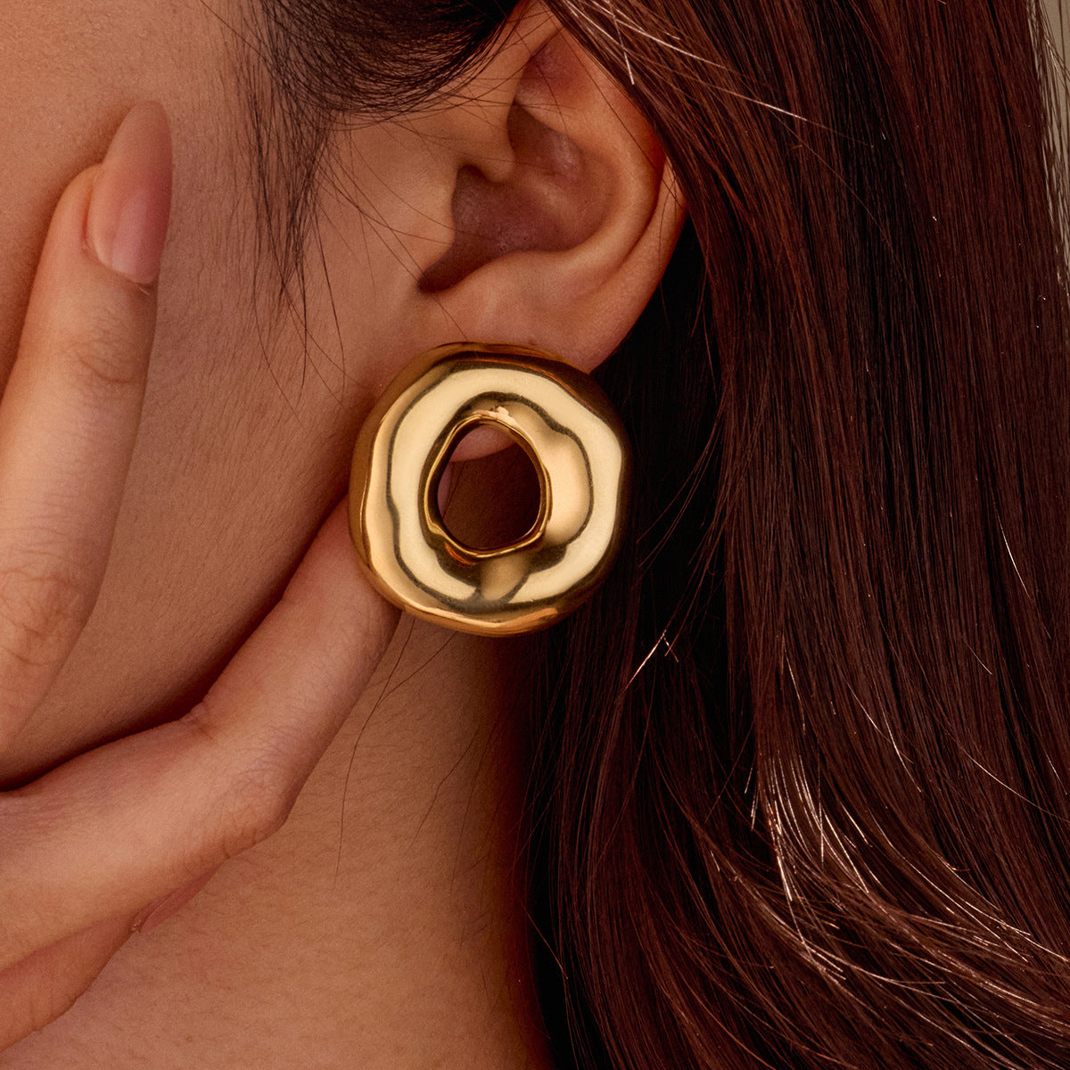 Astra Irregular Cutout 18K Gold Stainless Steel Stud Earrings