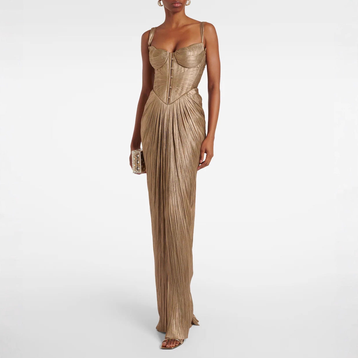 Mariangela Pleated Gilded Lace-Up Occasion Dress