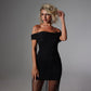 Hollow Out Cutout Mesh Diamond Sexy Party Dress off Shoulder Design Dress