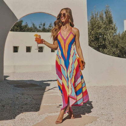 Print Sexy Suspenders Midi Dress Casual Holiday Women Dress Women