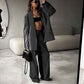 Loose Women Contrast Color Long Sleeves Turn down Collar Coat Wide Leg Pants Two Piece Set