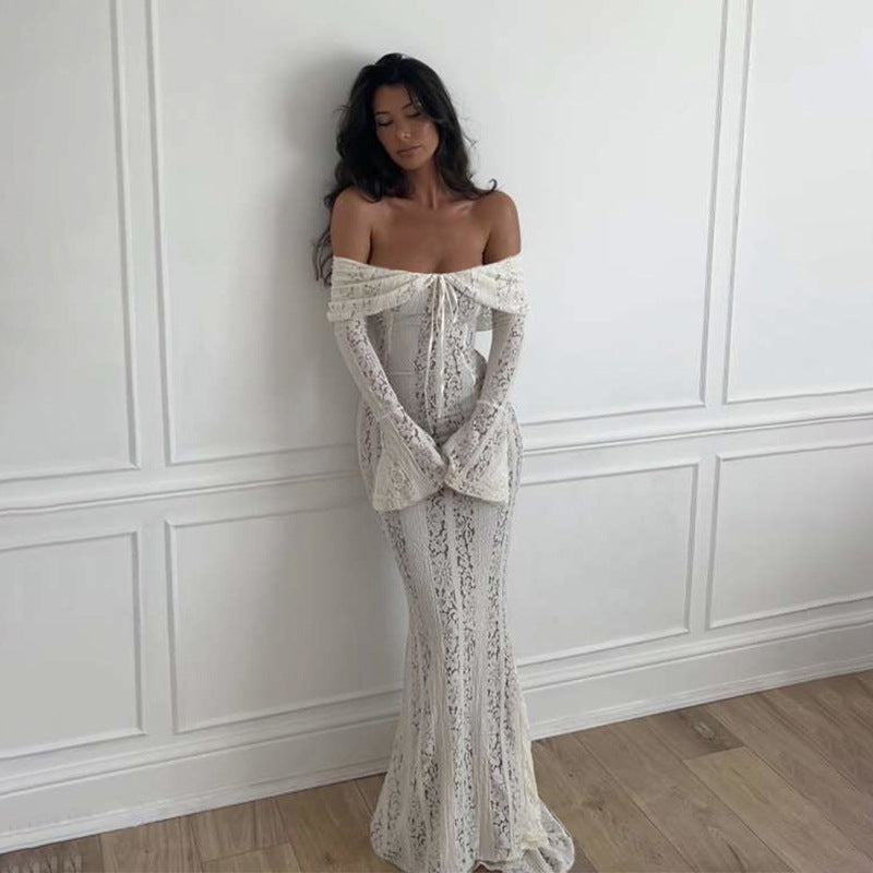 Rosalia Off-Shoulder Lace Fishtail Wedding Dress