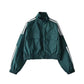 Col montant veste à glissière petit manteau rétro rue à manches longues trois barres couleur contraste taille courte serré Cardigan haut