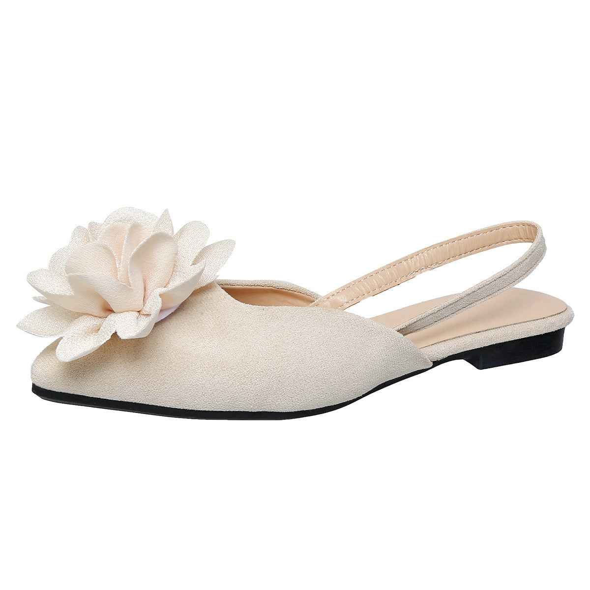 Floral Flat Toe Box Slingback Sandals Women Pointed Toe Slip on Suede Flat Pumps