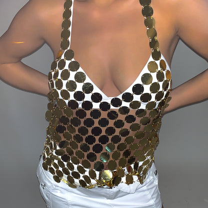 Ornament Sexy Handmade Vest- Clothing Chain V-neck Wafer Night Club Women