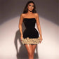 Mariangela Luxury Gold Floral Appliqué Bandage Evening Mini Dress