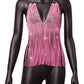 Summer Inner Wear Slim Backless Fishnet Rhinestone Tassel Suspender Vest