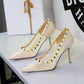 Sexy Lace Mesh Pointed Toe Super High Heel Women Shoes Decorative Rivets Low Cut Stiletto Heel Pumps