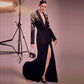 Exquisite Rhinestone Beaded Blazer Split Fishtail Dress