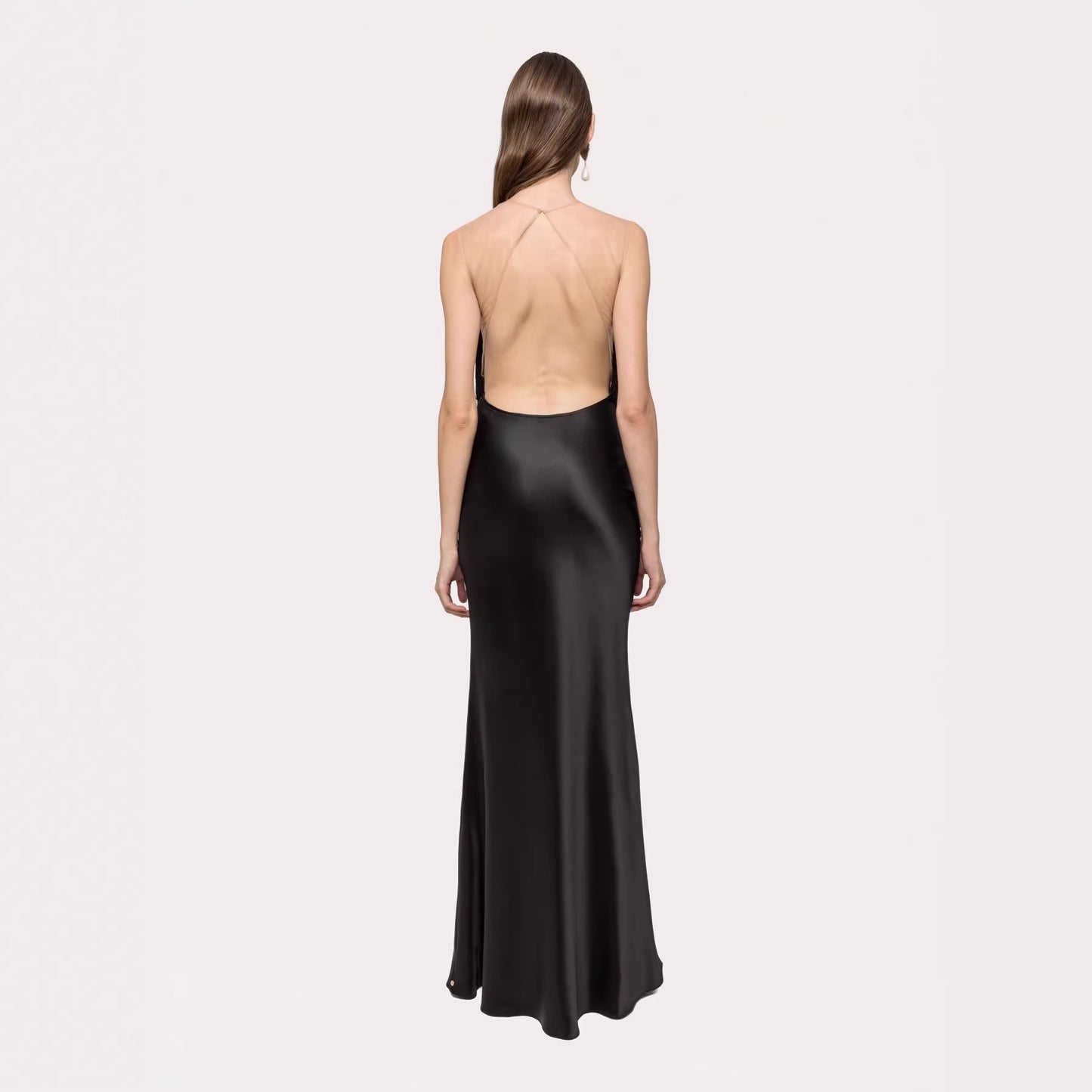 Black Tassel Tube Top Fishtail Draping V neck Slim Fit Evening Dress Wedding Party Maxi Dress