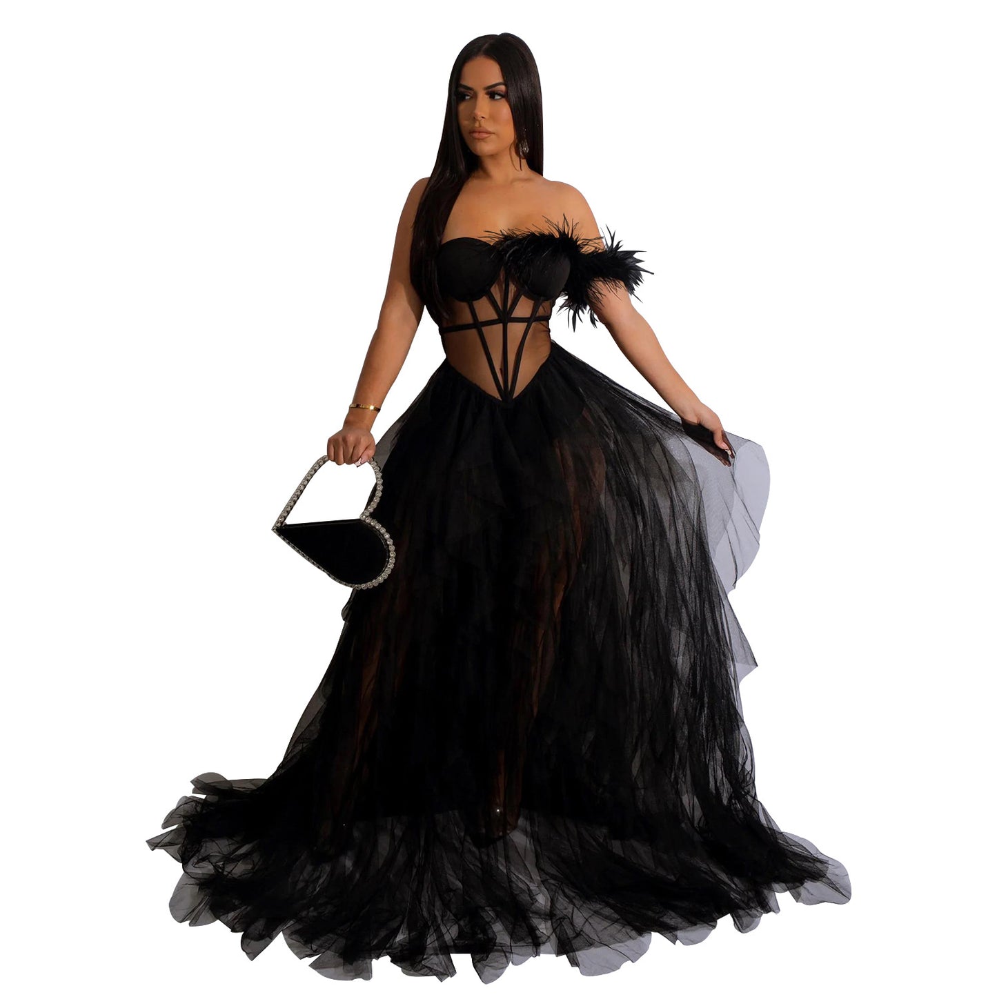 Amara Sleeveless Wrap Mesh Maxi Party Dress