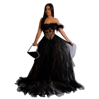 Amara Sleeveless Wrap Mesh Maxi Party Dress