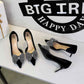 Super Large Rhinestone Bow Pointed Slip on Side Hollow Out Cutout Suede Pumps Women