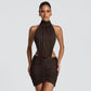 Mariangela Turtleneck Sleeveless Backless Ruffle Party Dress