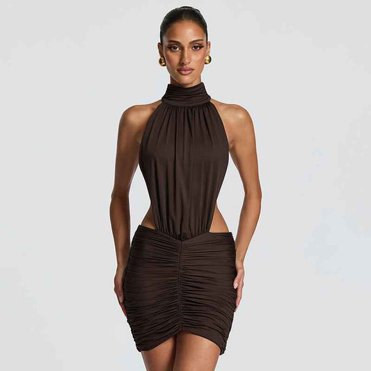 Mariangela Turtleneck Sleeveless Backless Ruffle Party Dress