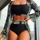 Swimsuit Women's Split Three Piece Suit High Waist Long Sleeves Blouse Shade Suit
