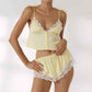 Home Wear Pajamas Two Piece Sexy Suspender Shorts Satin Lace Stitching Casual Two Piece Sets Summer