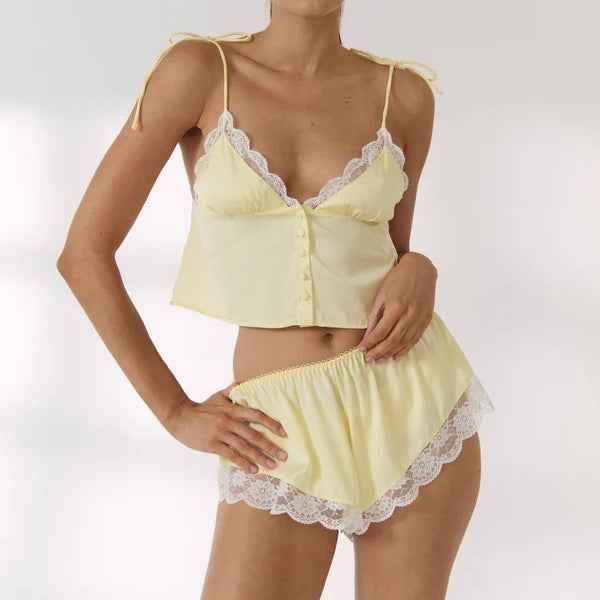 Home Wear Pajamas Two Piece Sexy Suspender Shorts Satin Lace Stitching Casual Two Piece Sets Summer