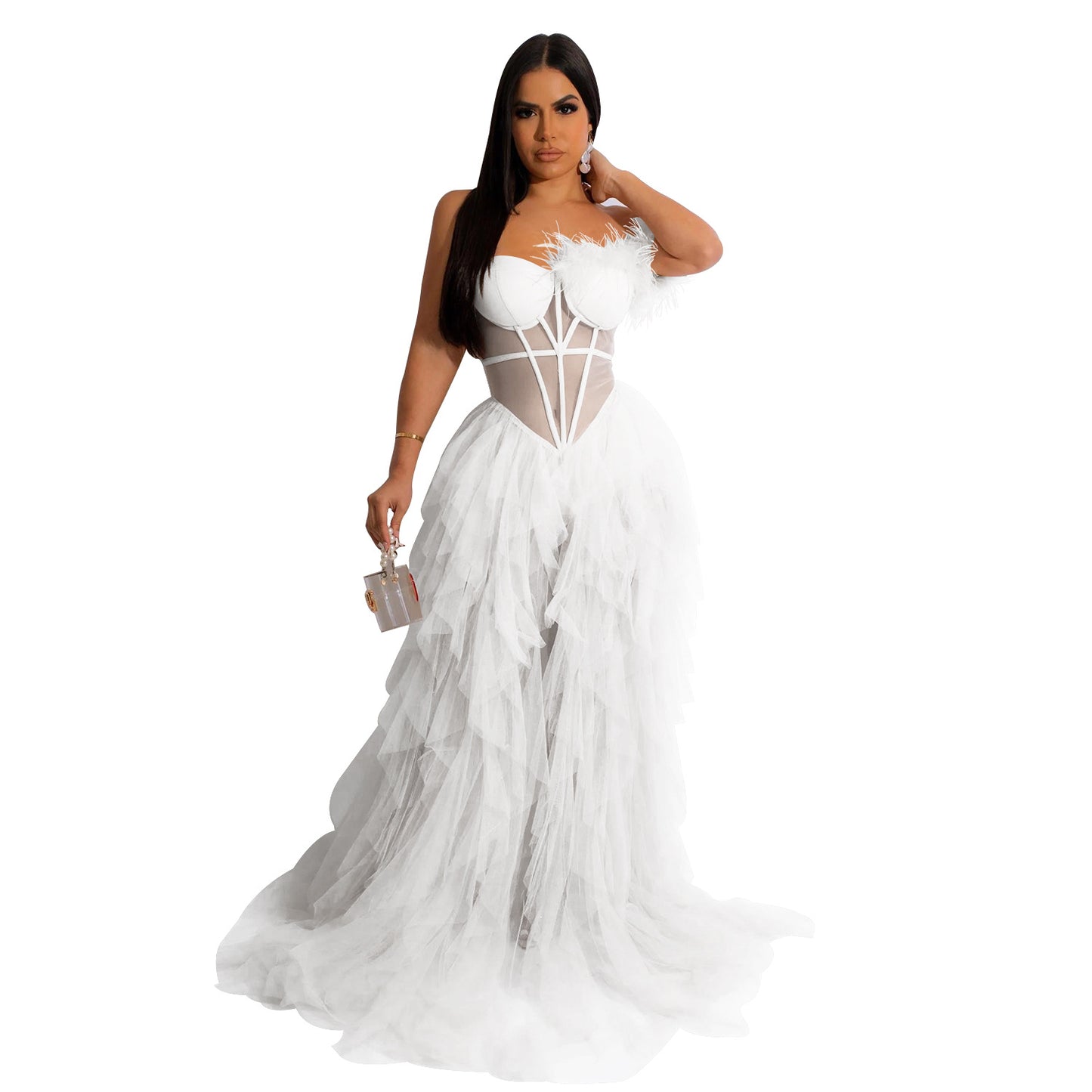 Amara Sleeveless Wrap Mesh Maxi Party Dress