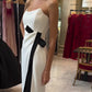 Anna Strapless Black & White Contrast Slit Occasion Maxi Dress