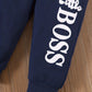 Letter Print Long Sleeve Boy Suit featuring navy shirt with 'Little BOSS' text design.