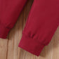 Letter Print Long Sleeve Boy Suit red pants cuff detail on wooden background