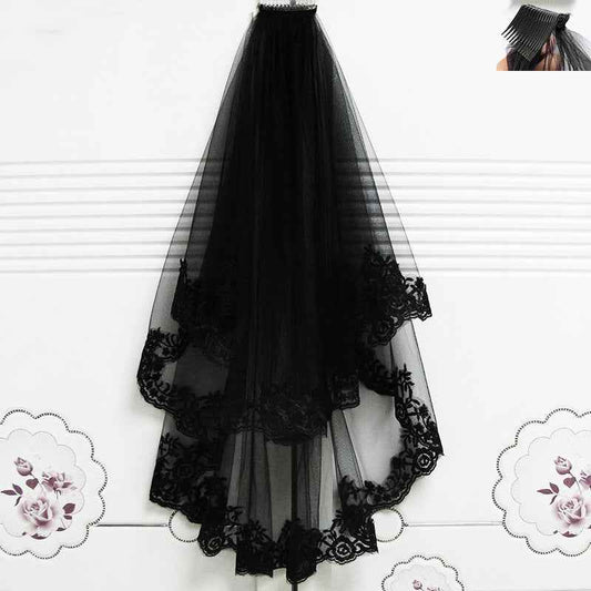 Nerina Black Veil Short Lace Wedding