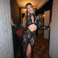Veronica Cut-Out Turtleneck Lace Party Dress