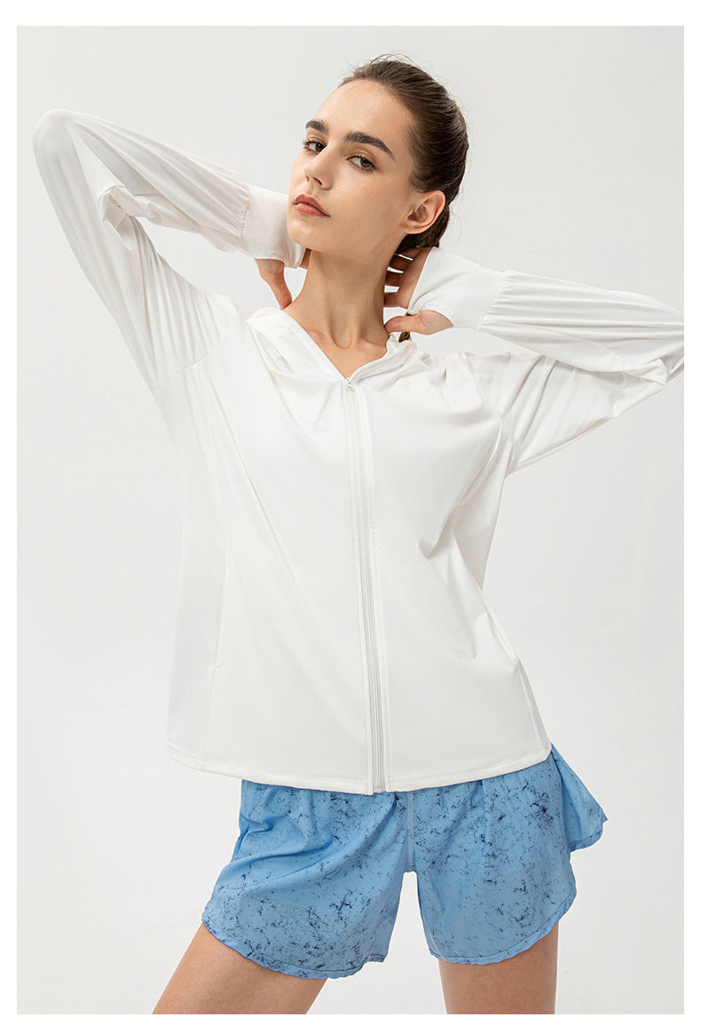 Glace Soie Protection Solaire Vêtements Femmes D'été À Capuche À Manches Longues Sports De Plein Air Vélo Marche Protection Solaire Chemise