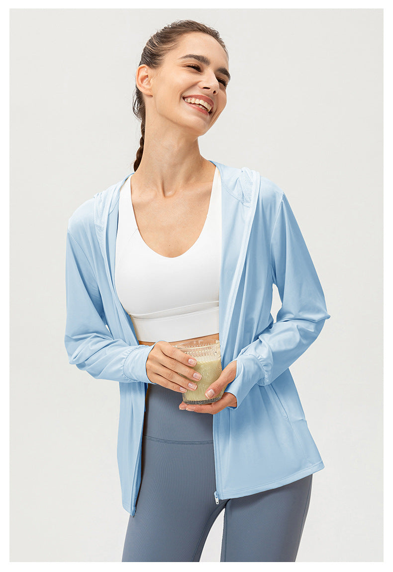 Glace Soie Protection Solaire Vêtements Femmes D'été À Capuche À Manches Longues Sports De Plein Air Vélo Marche Protection Solaire Chemise