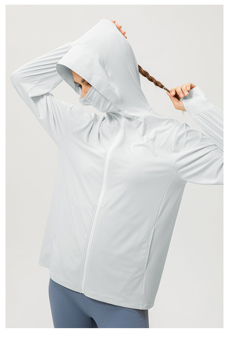 Glace Soie Protection Solaire Vêtements Femmes D'été À Capuche À Manches Longues Sports De Plein Air Vélo Marche Protection Solaire Chemise