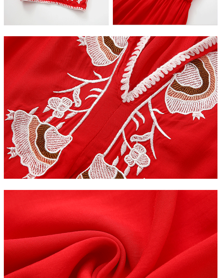 Vestito da donna primaverile ed estivo in stile bohémien con pizzo ricamato e trazione