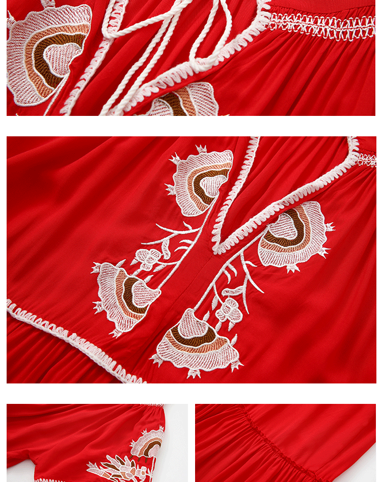 Vestito da donna primaverile ed estivo in stile bohémien con pizzo ricamato e trazione