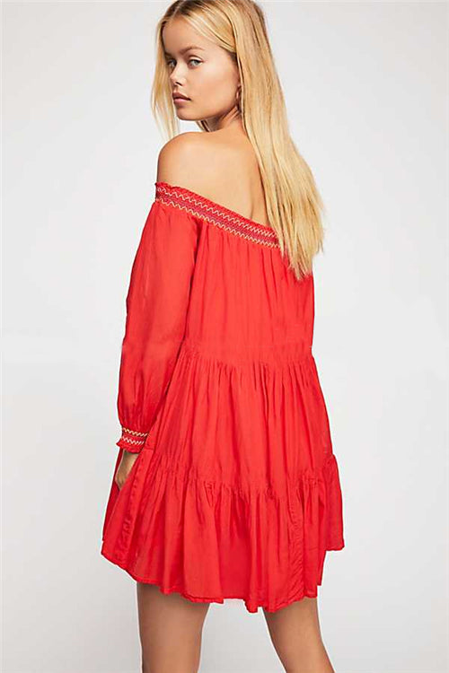 Abito da donna primaverile ed estivo con spalle ricamate in stile bohémien