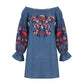 Abito da donna in denim e cotone con spalle ricamate, nuovo stile bohémien, primavera ed estate
